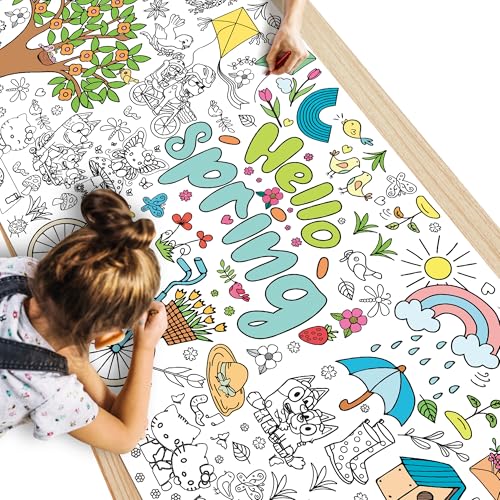 Spring Giant Coloring Poster Tablecloth - Kids Arts & Crafts Party Decor - Spring Theme
