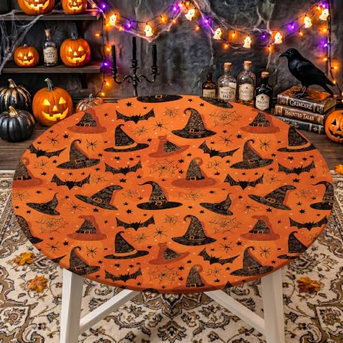 Halloween Round Fitted Tablecloth 37-44 Inch with Elastic Edges - Variation of THIS listing