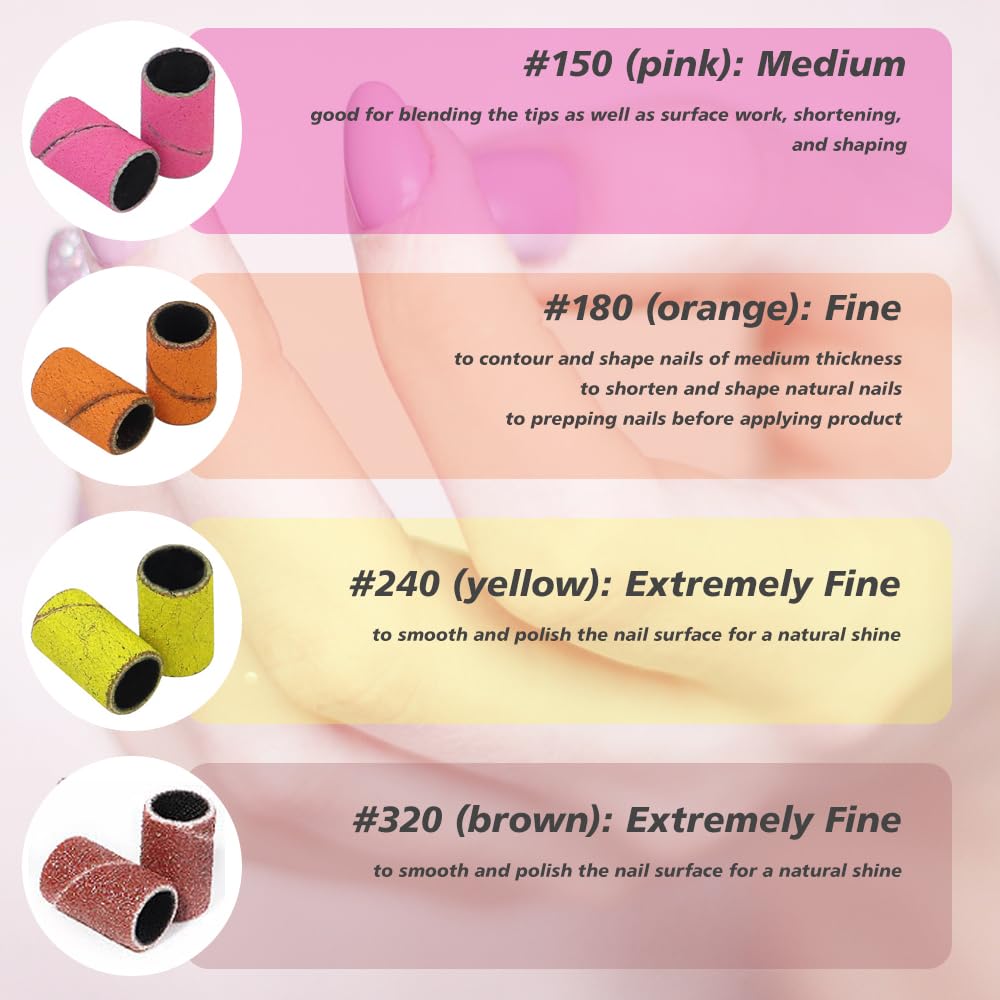 Yreihn 400 Pcs Sanding Bands for Nail Drill with 4 Mandrel Bits for Manicure and Pedicure, 60/80/100/120/150/180/240/320 Grit
