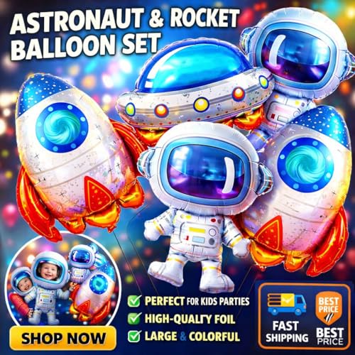 Space Theme Balloon Set 6pcs Rocket Astronaut UFO Foil Party Decorations