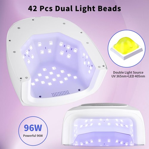 Ayshone Cordless Rechargeable UV Nail Lamp,96W UV Light for Gel Nails with Metal Base,Professional Fast Charger Curing Lamp,4 Timer Setting and Smart Sensor(White)