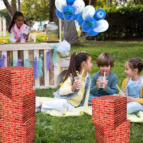 Red 16 PCS Brick Party Boxes - Video Game Theme Cardboard Building Blocks for Celebrations