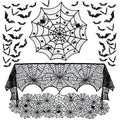 Hommtina 4-Piece Halloween Decorations Set - Tablecloth, Runner, Lace Cover & Bat Stickers