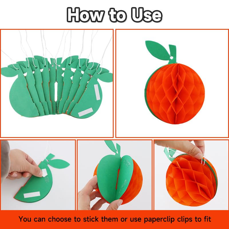 Orange Paper Honeycomb Balls Decorations - 10 Pack for Party Table Centerpieces & Hanging Decor