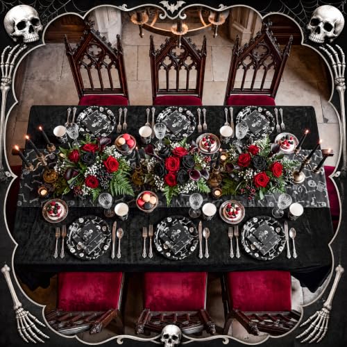 Halloween Skeleton Plates and Napkins Set - Black for 48 Guests