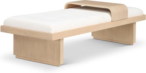 Meridian Furniture Arlington Collection Mid-Century Modern Bench - Soft Cream Chenille, Solid Wood, 65" W x 26" D x 19.5" H