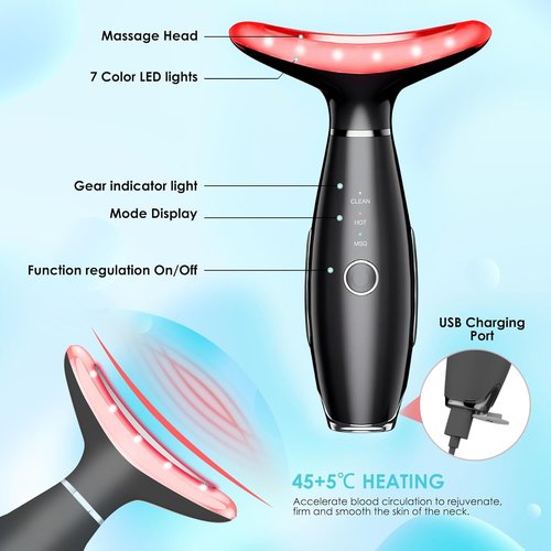 Face Massager -7 Color Red-Light-Therapy,Cool and Thermals for Face and Neck for Wrinkles, Double Chin, Vibrating Facial Massager