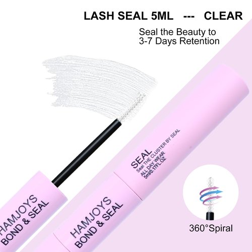Lash Bond and Seal Cluster Lash Glue For Lash Clusters Strong Gentle Comfortable Bond and Seal WaterProof Mascara Wand Individual 2 in 1 Cluster Eyelash Glue for DIY Lash Extensions 5ml+5ml