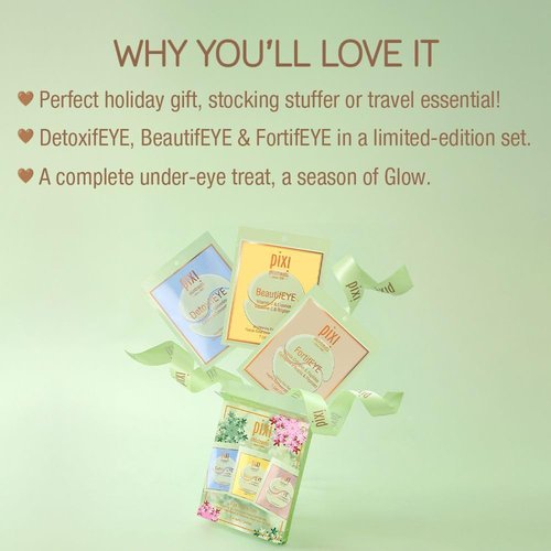 Pixi Beauty Holiday Eye Patch Trio - 3 Single-Use Patches for Depuffing, Hydrating & Toning Under-Eyes | 6 Patches Total