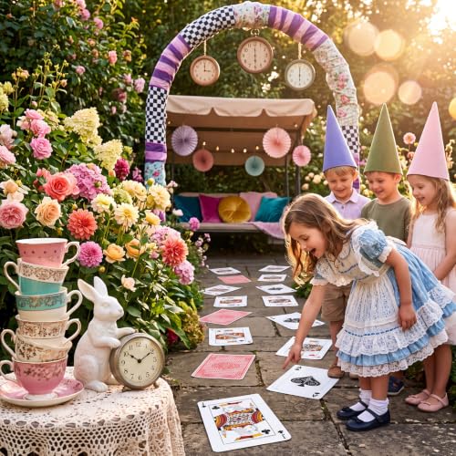 Wonderland Tea Party Poker Card Floor Stickers - 20pcs Decorative Decals