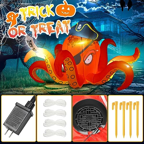 Halloween Inflatable Octopus Pirate Lighted Decor - 7.2 ft Spooky Yard Decoration