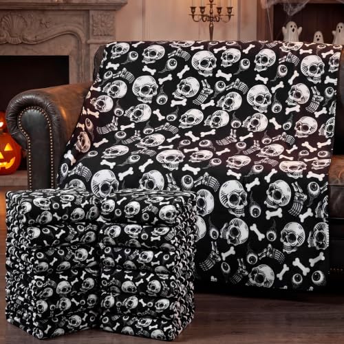 Halloween Skull Fleece Throw Blanket Set - 12 Pieces Cozy Spooky Decor