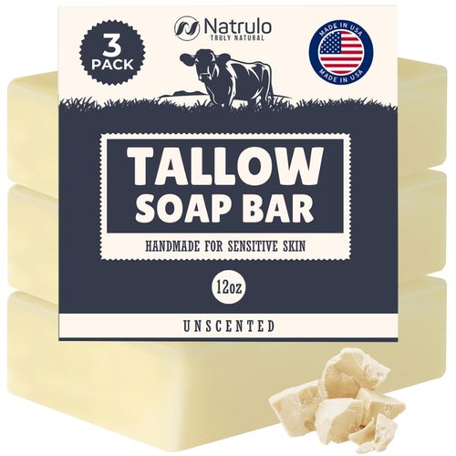Beef Tallow Soap Bar – All Natural Grass Fed Tallow Soap Unscented – Moisturizing Face & Body Wash Great for Eczema, Dry, Itchy, Sensitive Skin – Handcrafted Bath Soap for Adults, Kids, Made in USA