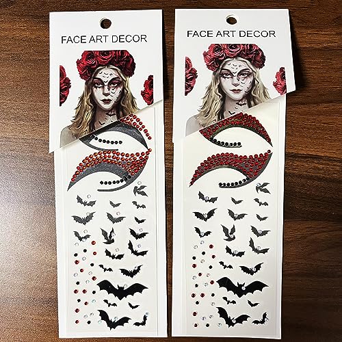 Halloween Bat Face Tattoos & Rhinestone Face Gems Set - Bats Variation
