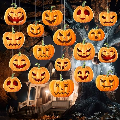 Halloween Hanging Pumpkins Decor Set - Outdoor Jack O Lantern Ornaments, 12 Pieces, Waterproof, 8.5x9 Inches