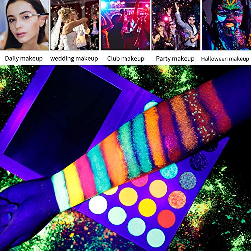 Neon Eyeshadow Palette Glow in the Dark UV Blacklight Makeup Kit - 24 Bright Colors