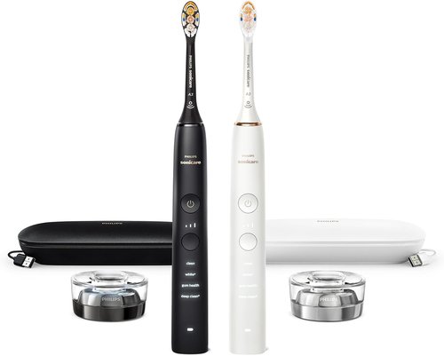 Philips Sonicare DiamondClean Electric Toothbrush Set - 2 Sonic Brushes with Travel Cases & A3 Heads | Black & Rose Gold