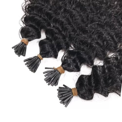Kinky Curly I Tip Hair Extensions Human Hair Cold Fusion Stick I Tip Hair 18 Inch 100% Remy Hair ExtensionsCold Fusion Tipped Extensions for Women Curly Pre Bonded Microlinks Hair Extension 50G