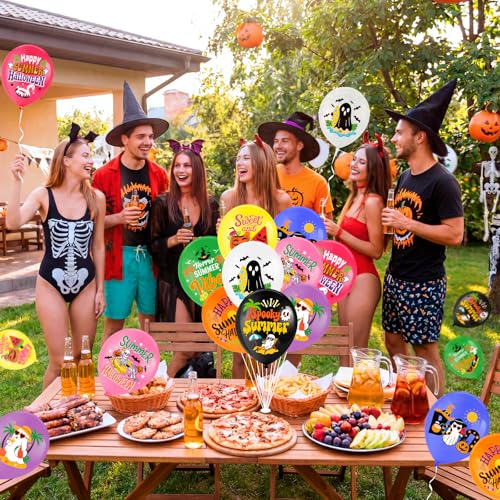 Summer Halloween Balloons Set with Tropical Ghosts and Spooky Designs - 36 pcs