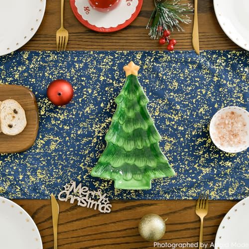 Dutch Fleece Table Runner - Navy Blue Glitter Metallic Holiday Decor 13x72 Inch