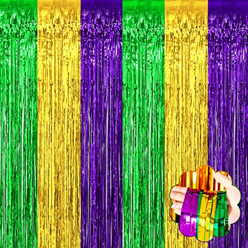8 Pack Mardi Gras Foil Fringe Curtain Backdrop - Gold Green Purple Variations