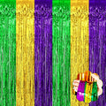 8 Pack Mardi Gras Foil Fringe Curtain Backdrop - Gold Green Purple Variations
