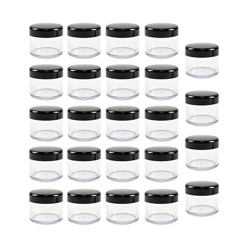 24 Pcs 15ml/0.5oz Small Travel Containers Clear Plastic Cosmetic Jar Refillable Roun for Beauty Lotion Cream Products Sample Bottles Black Plastic With Screw on Lid Container
