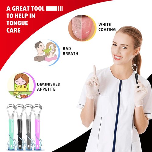 Cbiumpro Tongue Scraper Set - 4-Pack Stainless Steel Cleaners with Travel Case | Fresh Breath for Kids & Adults