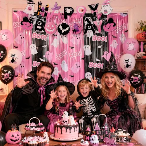 Pink Halloween Party Decorations Set - Ghost, Pumpkin, Bat & Cat Theme