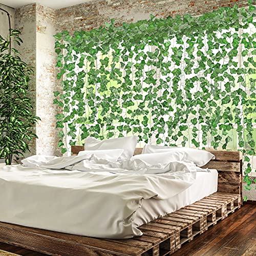 72 Pcs Artificial Ivy Vines Garland - 496ft Green Fake Foliage for Wall & Fence Decor