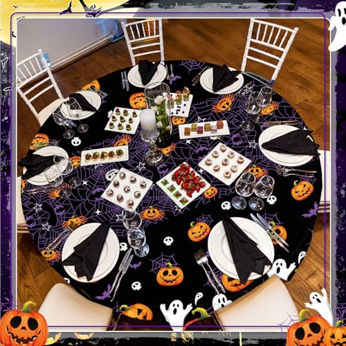 Breling 6 Pcs Halloween Spider Web Round Plastic Tablecloth 84 Inch - Spooky Decor