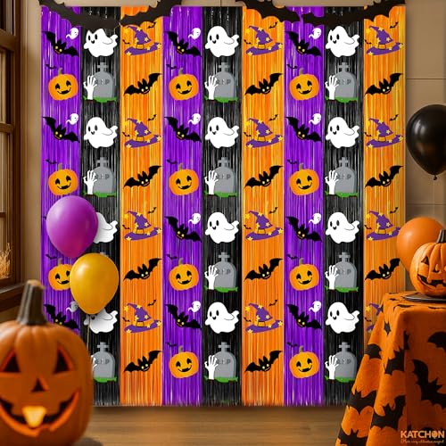 Orange Fringe Backdrop Pack of 3 with Black and Purple Variations for Halloween Parties