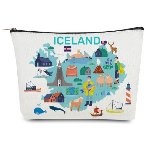 Odebyata Iceland Travel Souvenir Makeup Bag, Iceland Themed Lovers Cosmetic Bag for Besties Girls Friends Travel Lovers,Toiletry Organizer Zipper Bags for Icelands Traveler