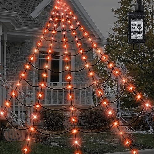 Halloween Spider Web Lights Outdoor 16.4FT Giant Cobweb Decor with Orange LEDs - Black Web Variation