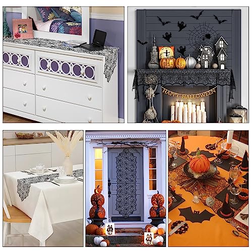 Halloween Table Runner Black Lace Spider Web 14 x 48 Inch - Halloween Decor
