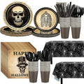 Halloween Skull Party Decorations Set - Gothic Tableware Supplies for 25 Guests
