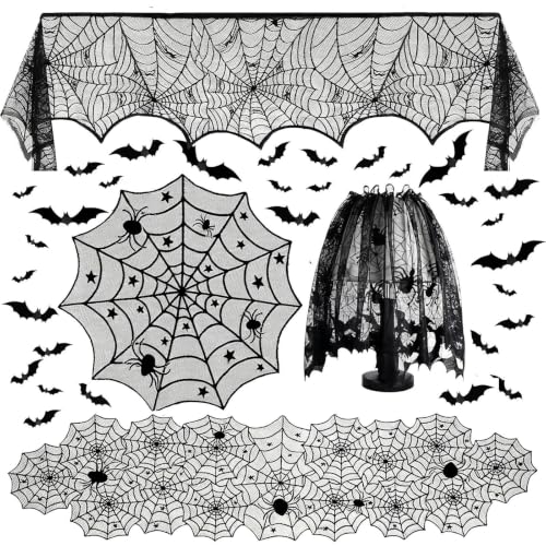 Halloween Black Lace Table Runner Spider Web Style - Indoor Decorations