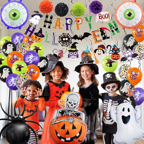 Halloween Party Decorations Set with Balloons Banner and Streamers – Ghost, Spider, Garland