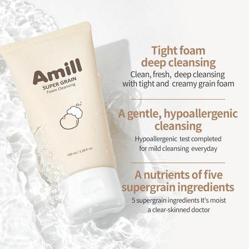 Amill Super Grain Foam Cleansing - Gentle Facial Cleanser with Multi-Grain Extracts | 100ml/3.39fl.oz
