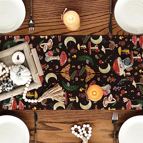 Black Fall Mushroom Table Runner 13x72 Inch - Farmhouse Kitchen Decor