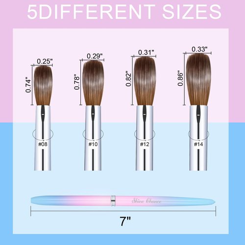 Shine Chance 2Pcs Acrylic Nail Brushes Set, 100% Pure Kolinsky Size 12 Nail Art Brush & Small Clean Up Brush, Art Design & Polish Mistake Cleaning Manicure Tools for Women Acrylic Application