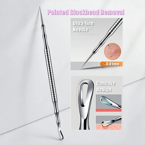 Blackhead Remover & Pimple Extractor Kit Dual-Ended Skin-Friendly Design for Sensitive Skin Professional Pore Cleanse & Acne Home Facial Care Tools with Stainless Steel Scraper (Purple-with Needle)