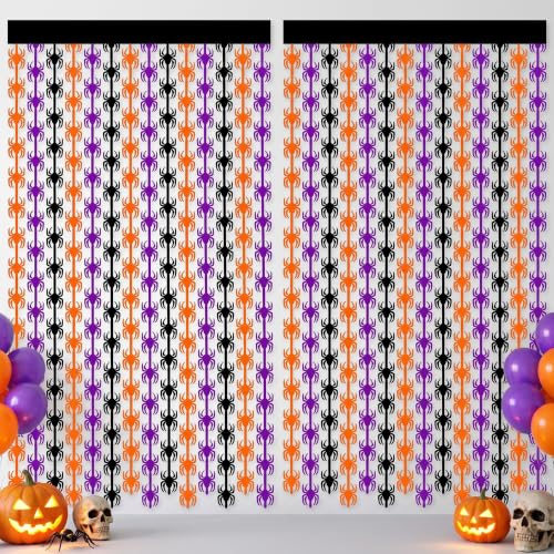 Halloween Spider Curtain Fringe Set - Orange Purple Black Door Backdrop 2 Pack