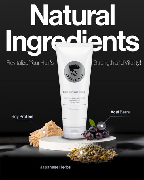 Avenue Man Curl Defining Cream - Natural & Flexible Hold with Herbal Extracts - Paraben & Sulfate Free