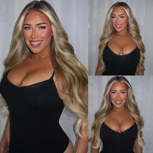 BABEHERS Ash blonde Lace Front Wig for Women 13x4 Body Wave Synthetic lace Front Wigs Omber Pre-plucked Long Wavy 150% Density Heat Resistant Hair Daily Use 26 Inch