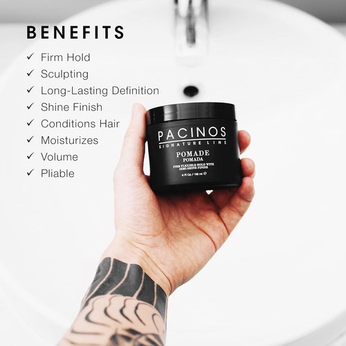Pacinos Pomade - High Shine Flexible Hold Hair Pomade for All Hair Types - 4oz