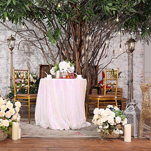 Iridescent 72-Inch Round Sequin Tablecloth - Sparkly Wedding & Party Overlay