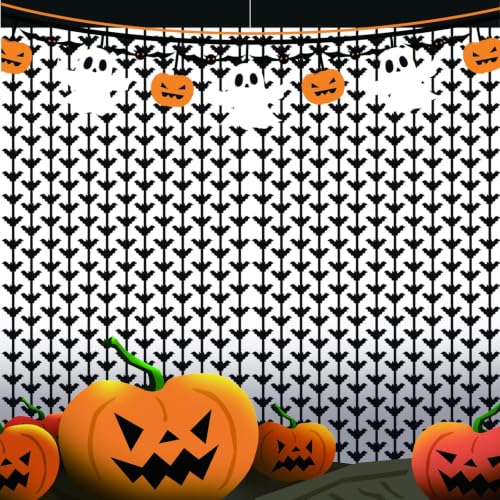 Halloween Foil Fringe Curtain Set - Black Bats Metallic Tinsel Streamers for Party Backdrops