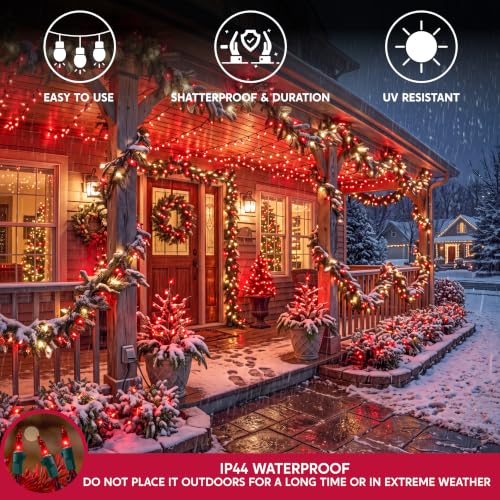 Red Christmas String Lights Outdoor 42.8FT 200 Incandescent Bulbs - Green Wire - Variation of THIS listing