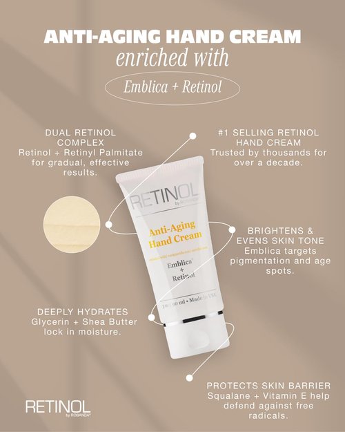 Robanda Retinol Anti-Aging Hand Cream - Hydrating & Moisturizing Hand Lotion with Anti-Aging Formula to Help Prevent Wrinkles & Reduce Fine Lines, 3 oz, 2 pack